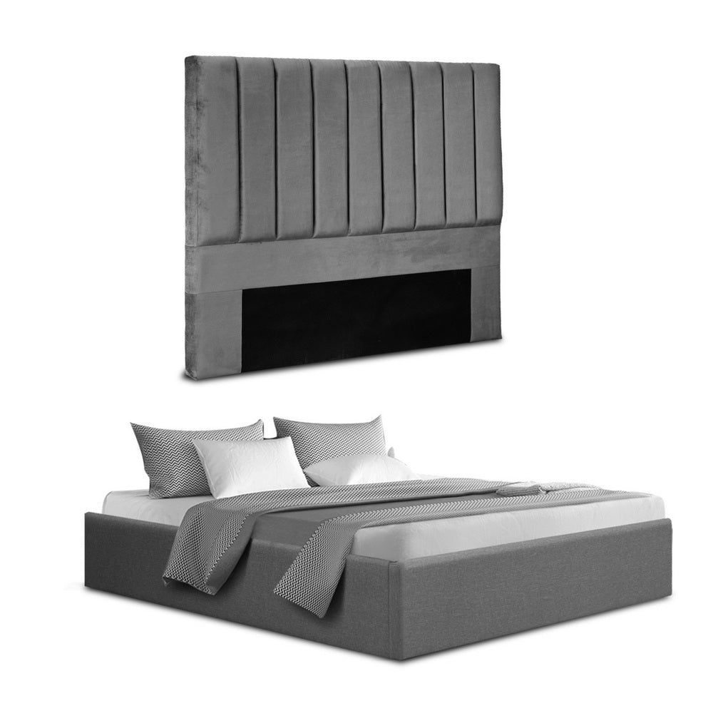 Queen Bed Frame with Storage Grey Velvet Headboard Gas Lift Platform Base by Artiss