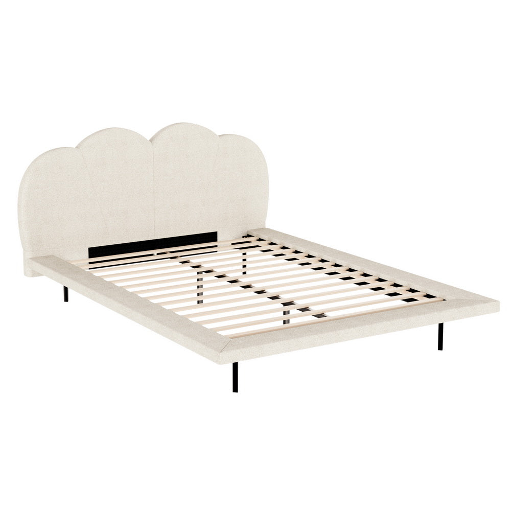 Bed Frame Queen Size Boucle Beige SASA By Artiss