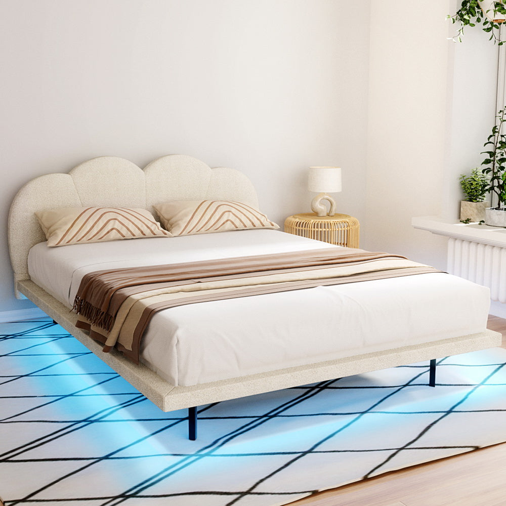 Bed Frame Queen Size Boucle Beige SASA By Artiss