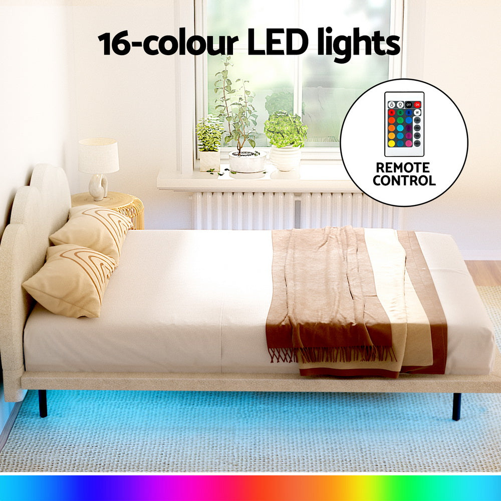 Bed Frame Queen Size Boucle Beige SASA By Artiss