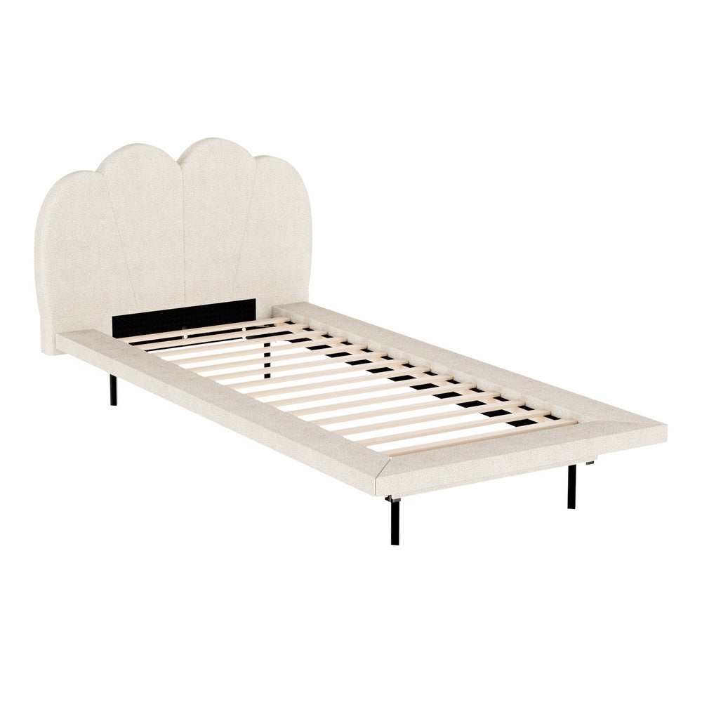 Bed Frame Single Size Boucle Beige SASA By Artiss