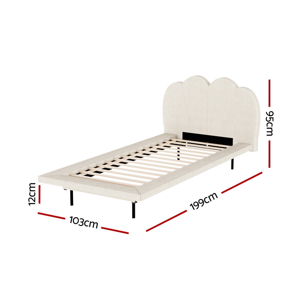 Bed Frame Single Size Boucle Beige SASA By Artiss