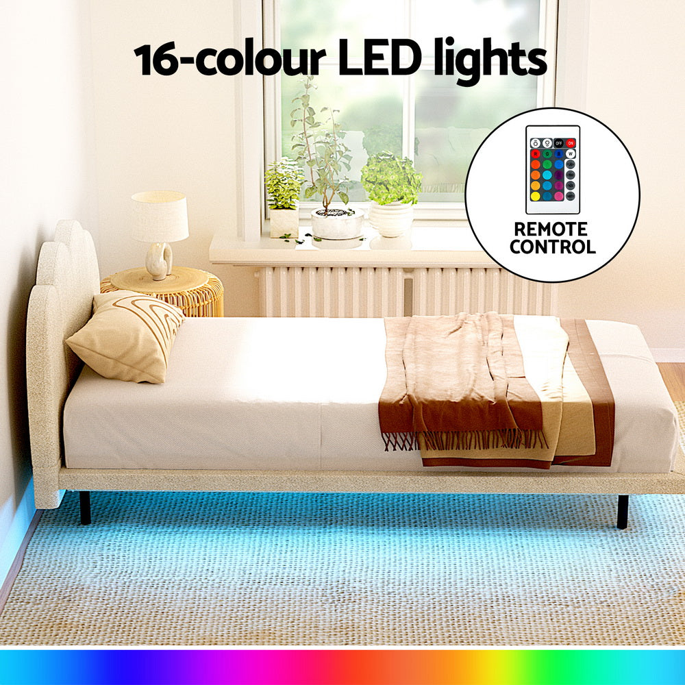 Bed Frame Single Size Boucle Beige SASA By Artiss