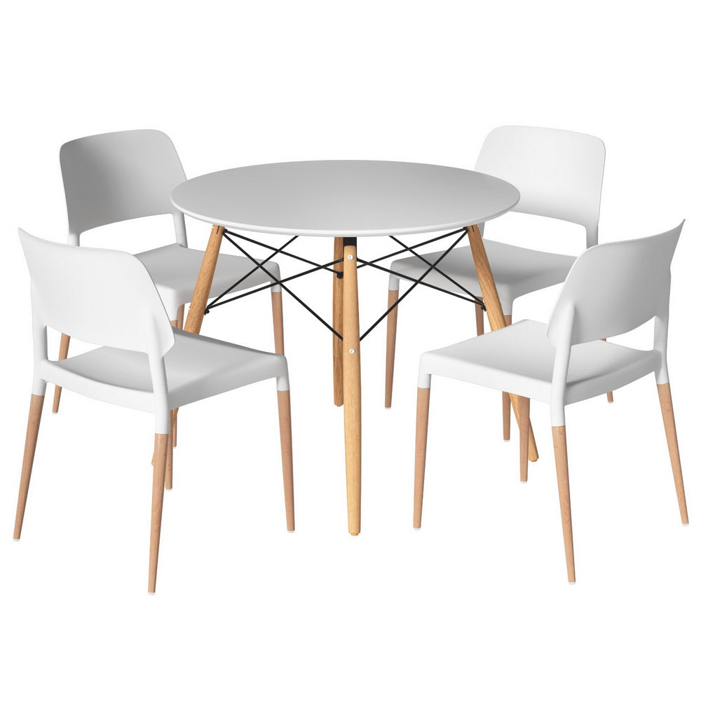 1 Dining Table and 4 Chairs Set Round White by Artiss