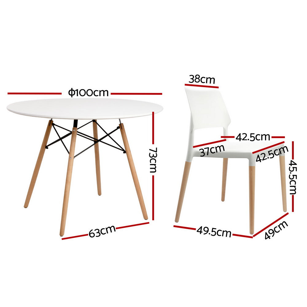 1 Dining Table and 4 Chairs Set Round White by Artiss