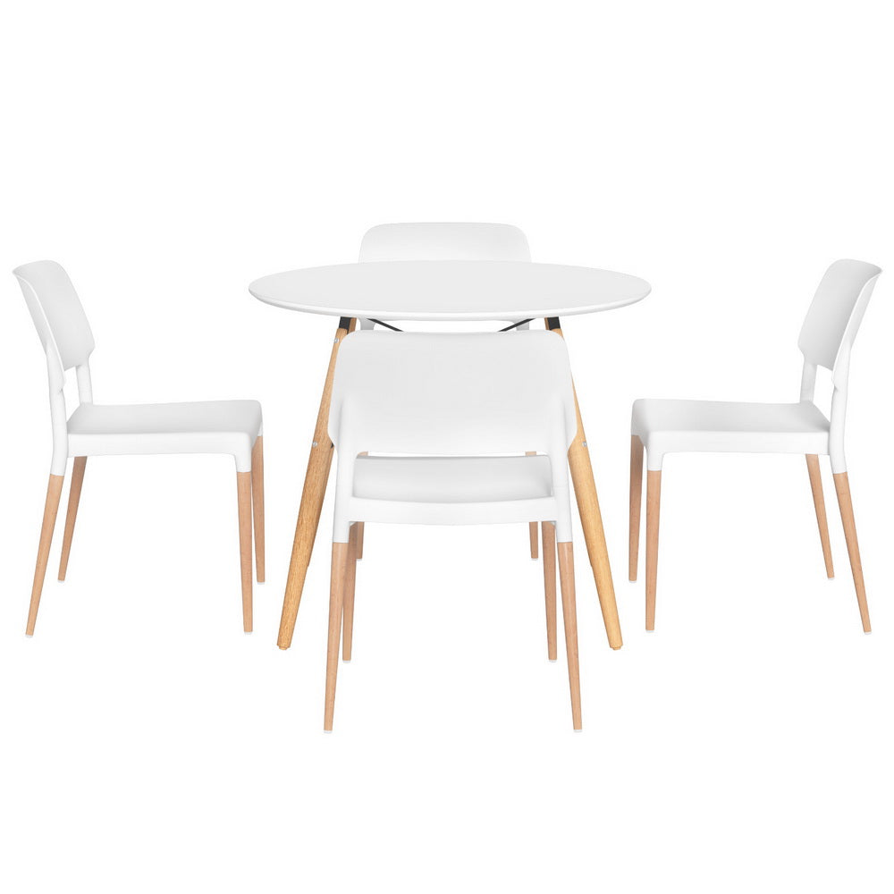 1 Dining Table and 4 Chairs Set Round White by Artiss