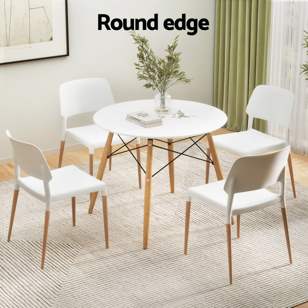 1 Dining Table and 4 Chairs Set Round White by Artiss