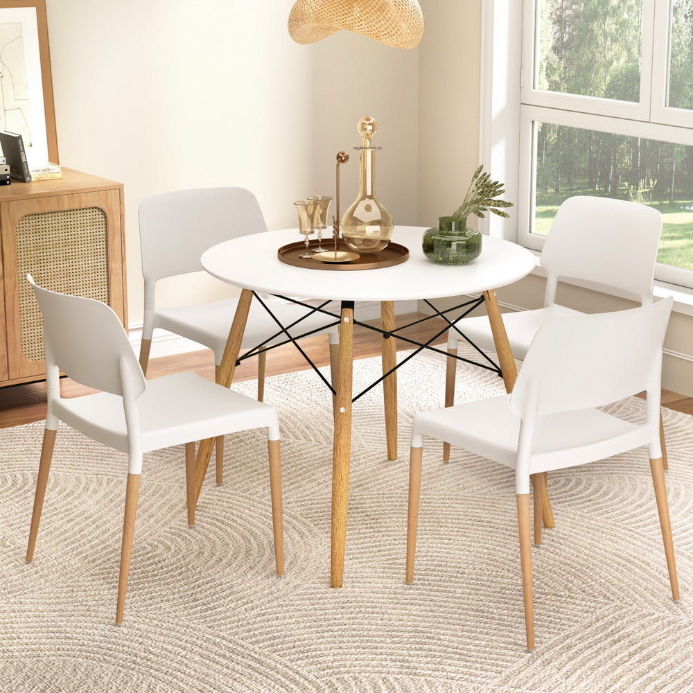 1 Dining Table and 4 Chairs Set Round White by Artiss