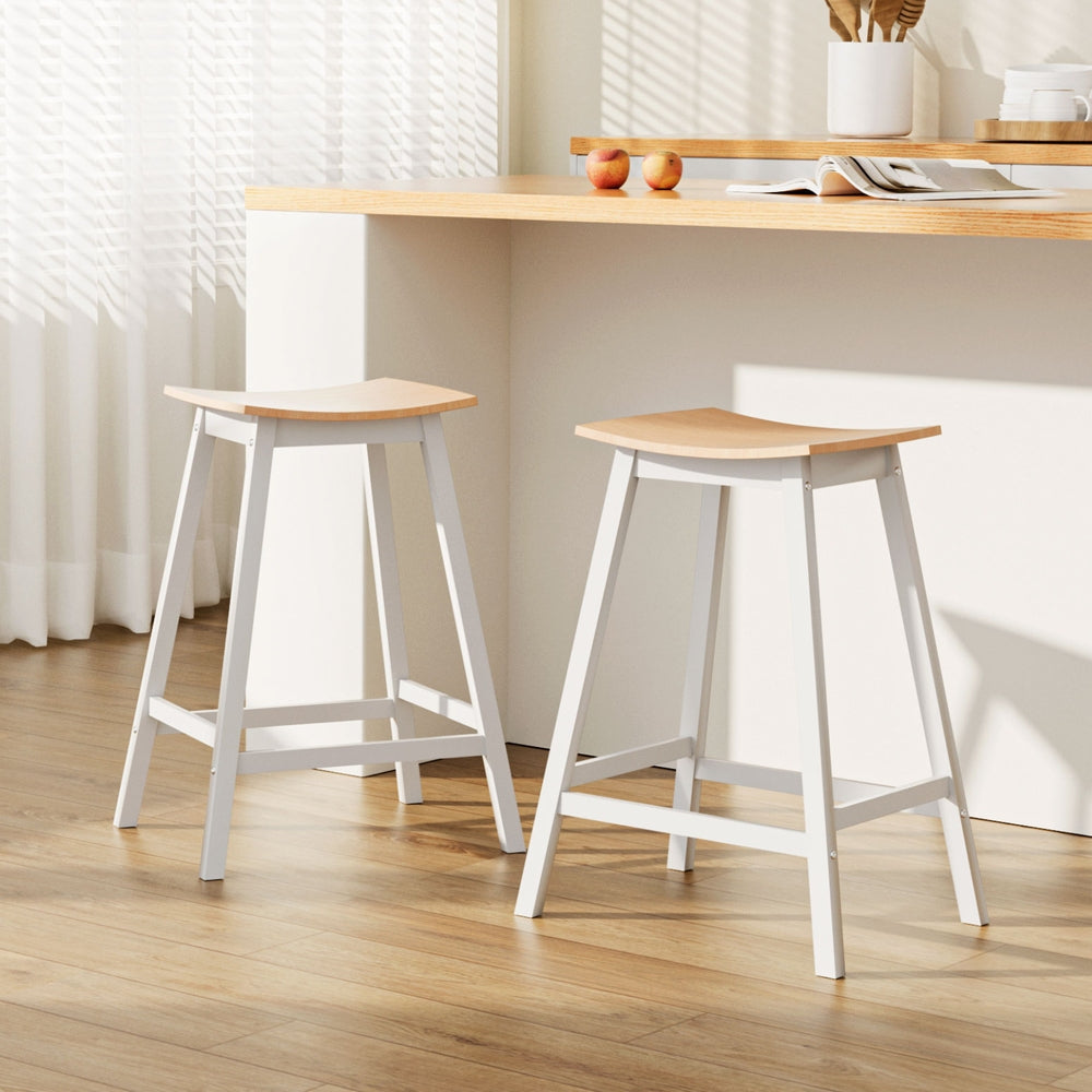 2x Bar Stools Wooden Chairs Oak by Artiss