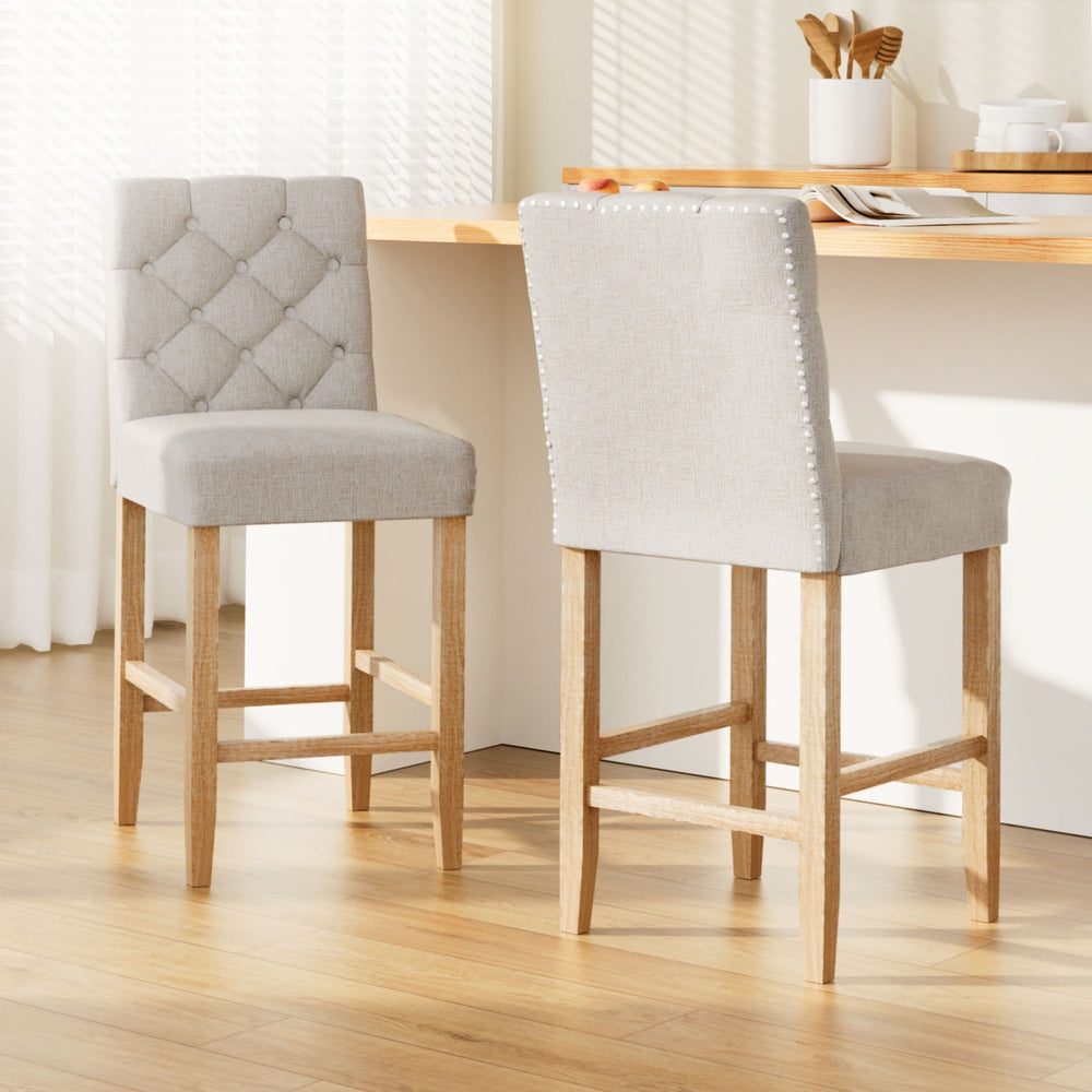 2x Bar Stools Linen Upholstered Chairs by Artiss