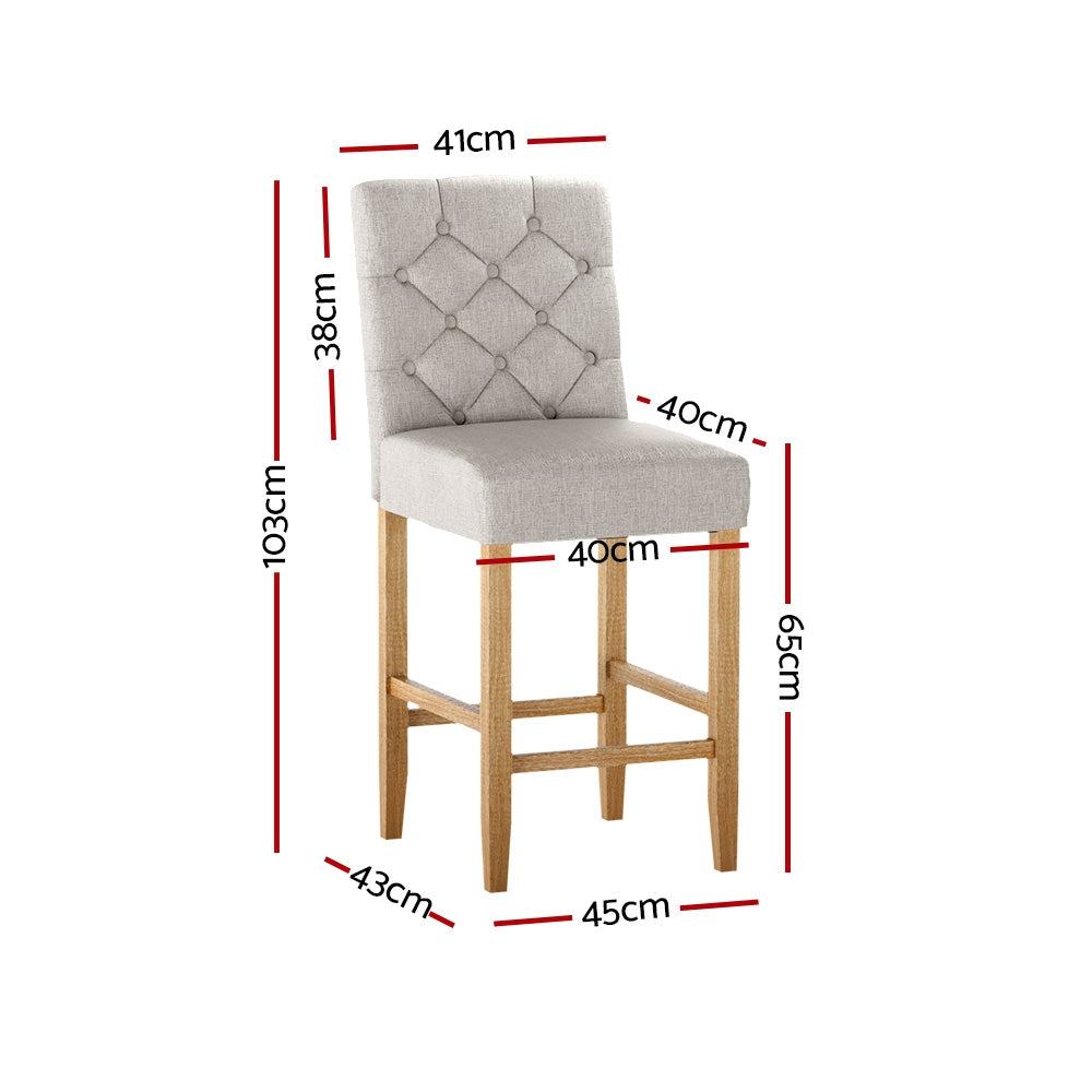 2x Bar Stools Linen Upholstered Chairs by Artiss