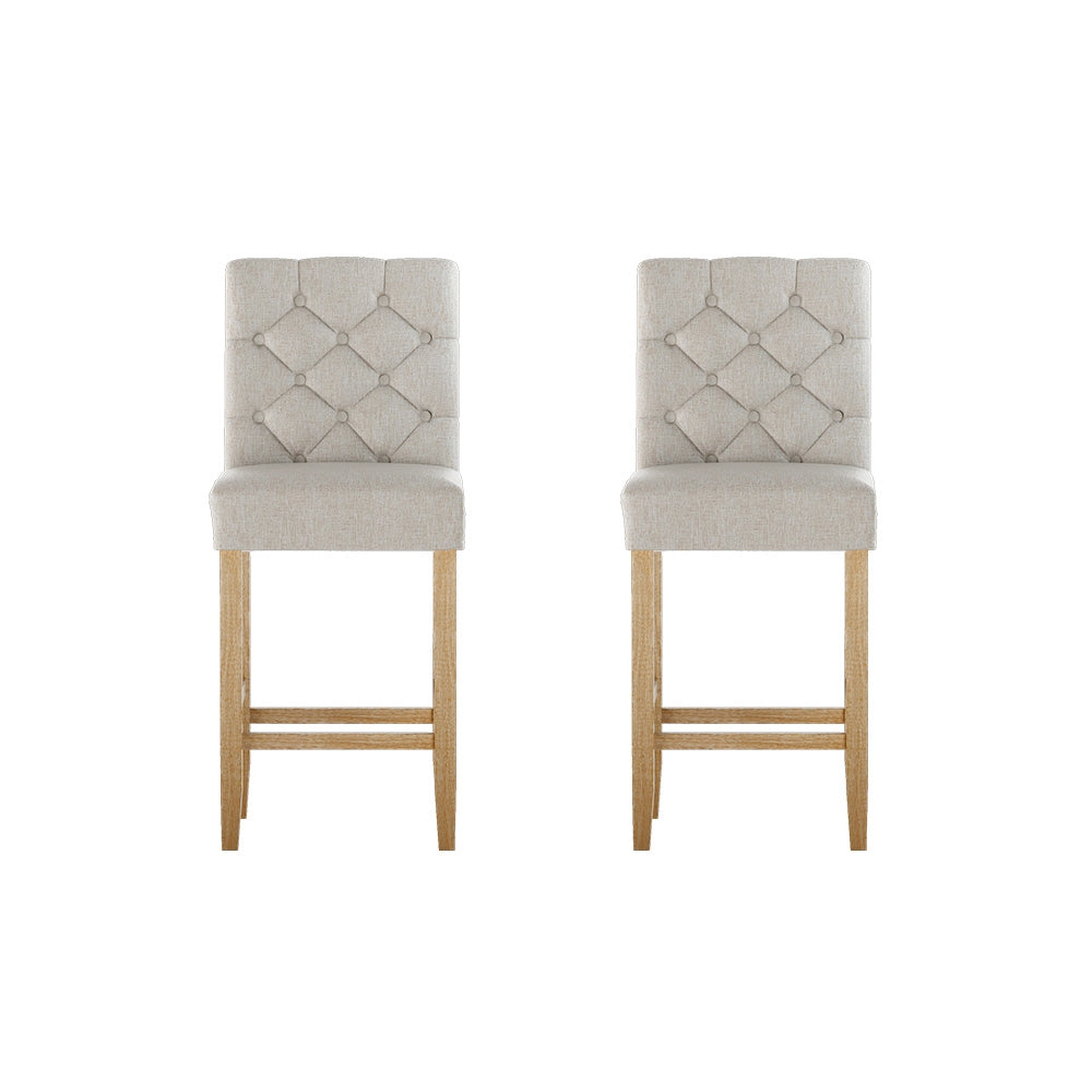 2x Bar Stools Linen Upholstered Chairs by Artiss