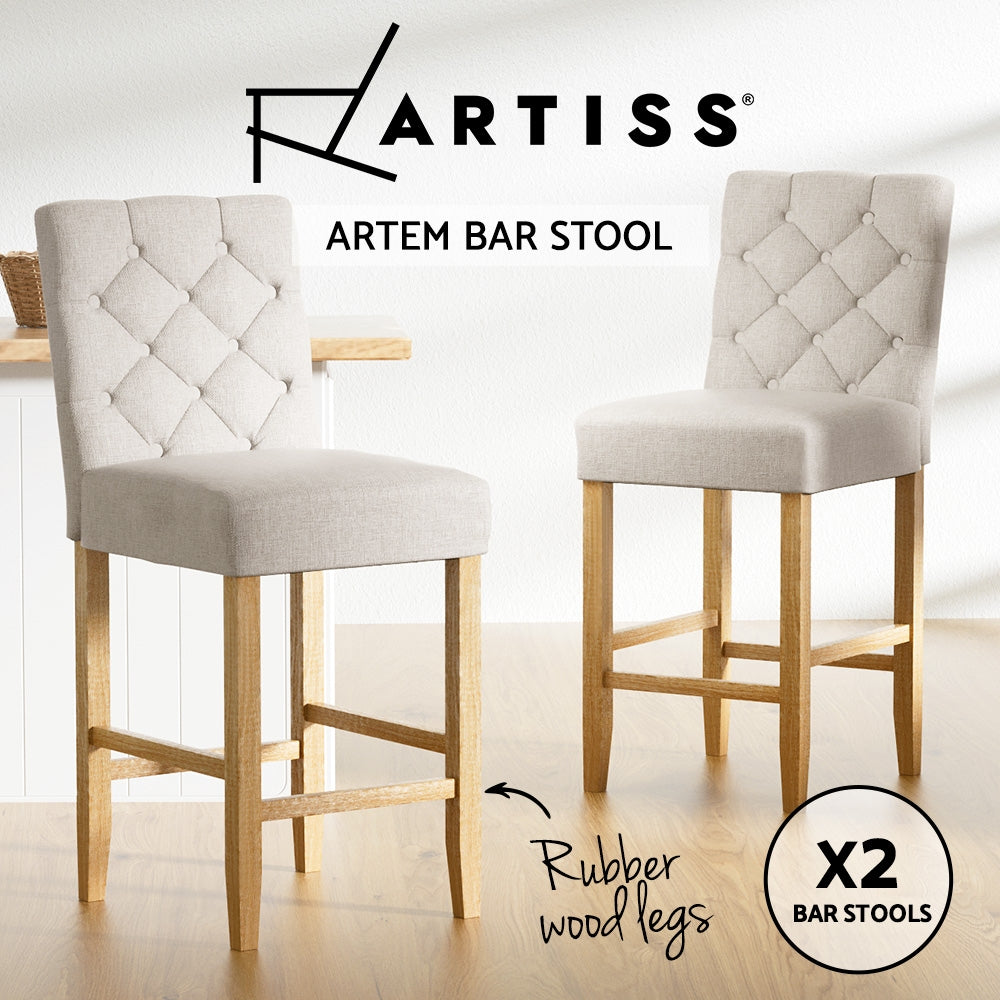 2x Bar Stools Linen Upholstered Chairs by Artiss