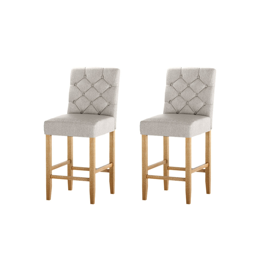2x Bar Stools Linen Upholstered Chairs by Artiss