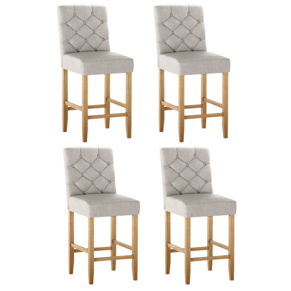 4x Bar Stools Linen Upholstered Chairs By Artiss