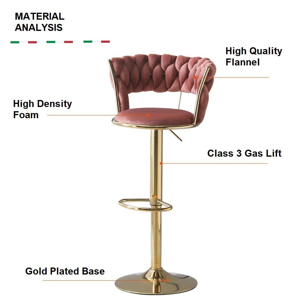 x2 Blue Velvet Seat Kitchen Breakfast Bar Stools Counter Height Barstools with Back Cushioned Chairs for Home Bar By SERENITà