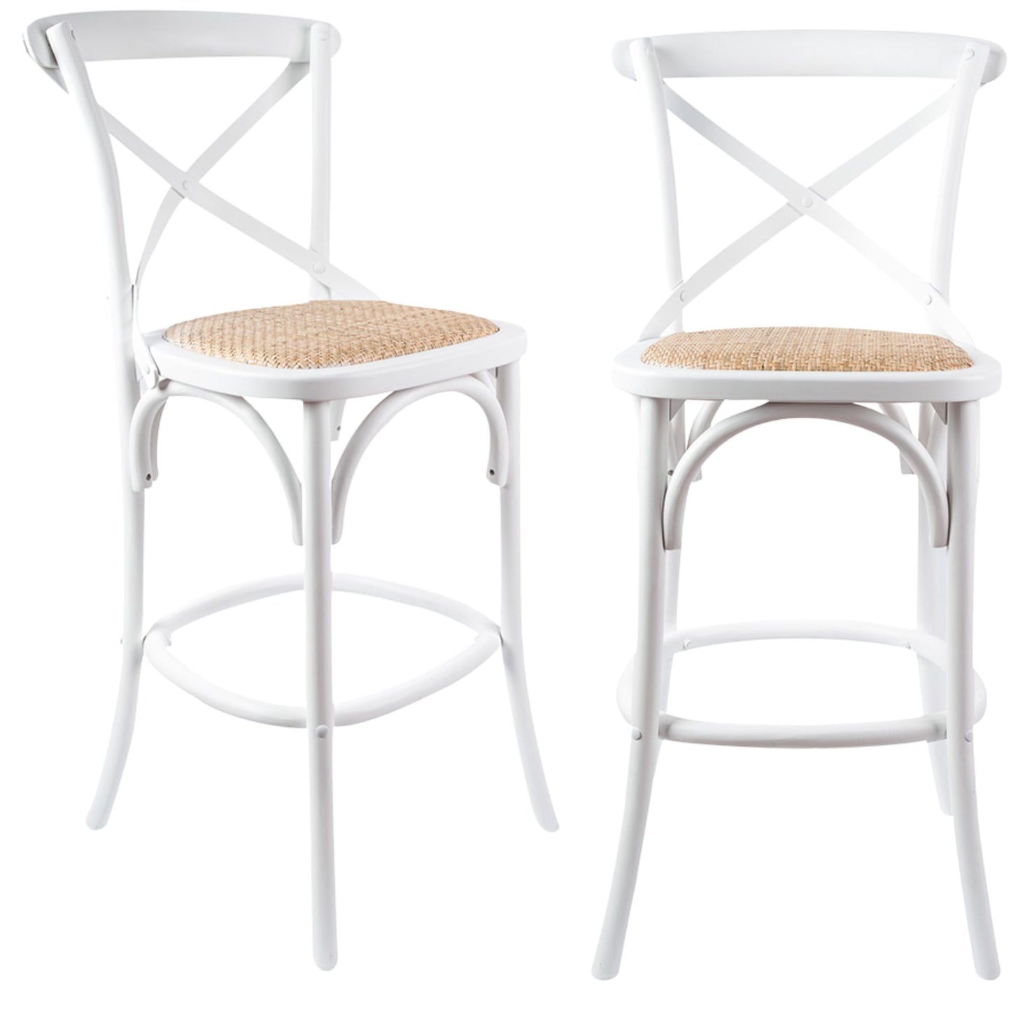 2pc Crossback Bar Stools Dining Chair Solid Birch Timber Rattan Seat White By Aster
