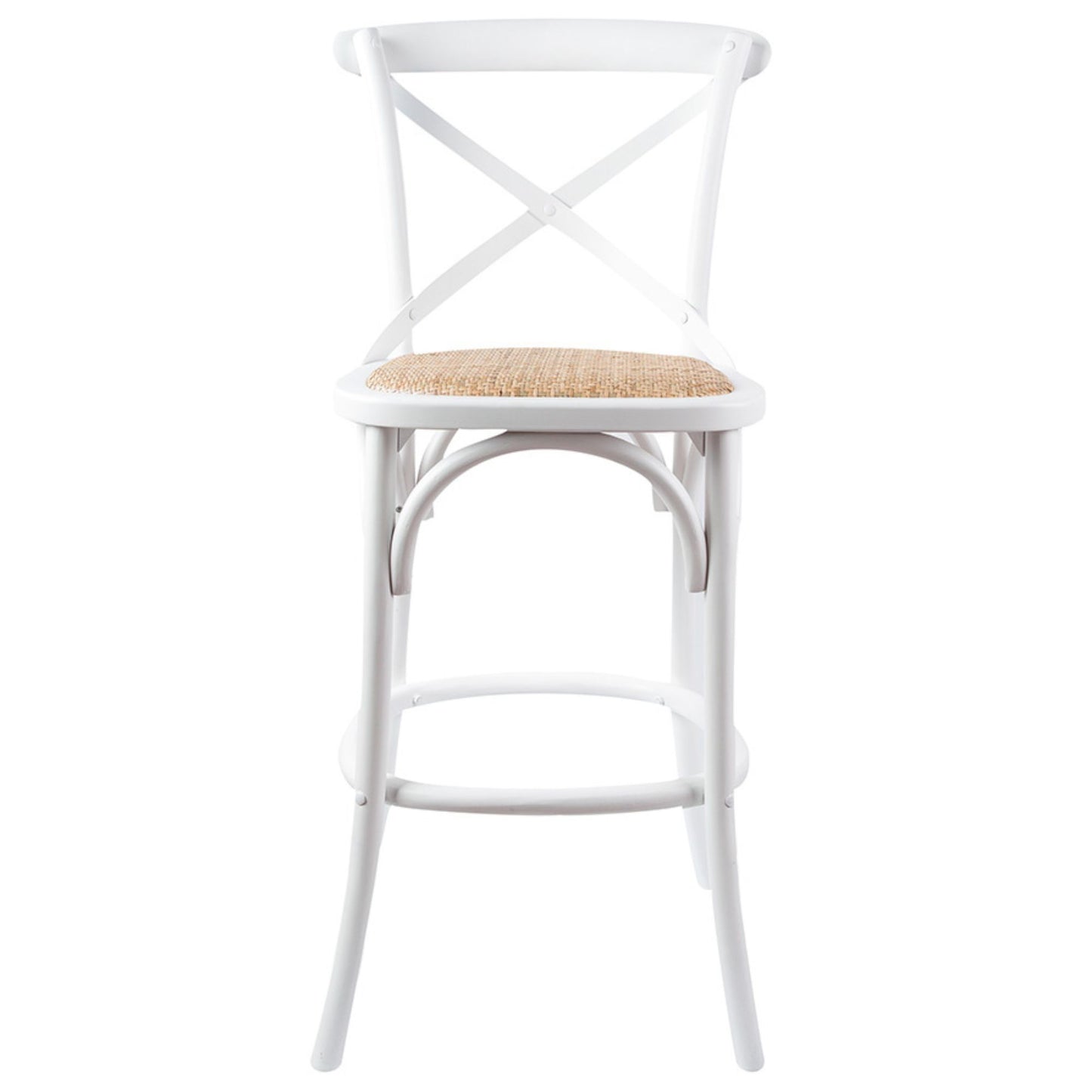2pc Crossback Bar Stools Dining Chair Solid Birch Timber Rattan Seat White By Aster