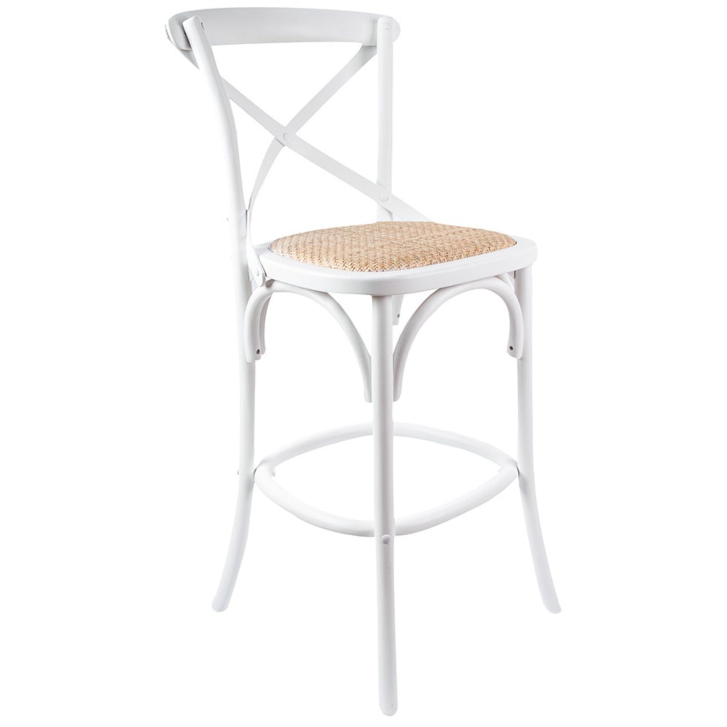 Crossback Bar Stools Dining Chair Solid Birch Timber Rattan Seat - White By Aster