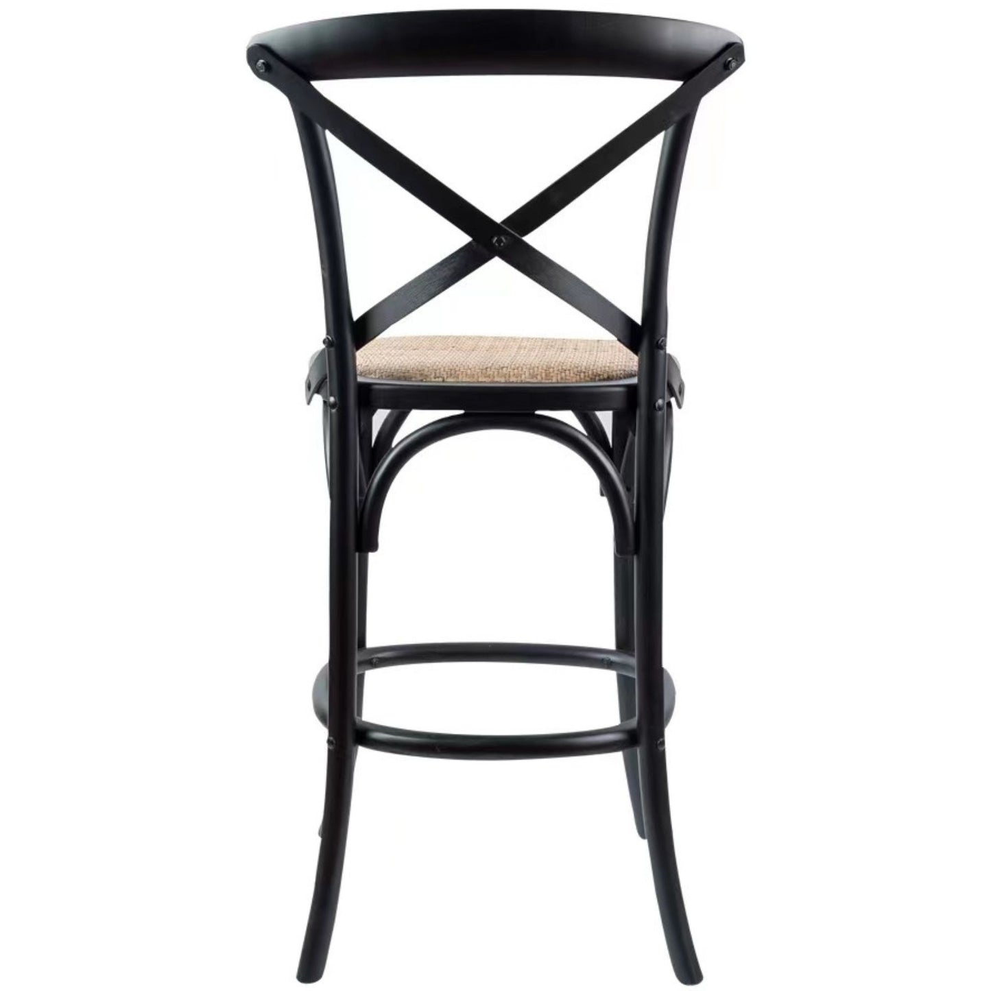 3pc Crossback Bar Stools Dining Chair Solid Birch Timber Rattan Seat Black By Aster