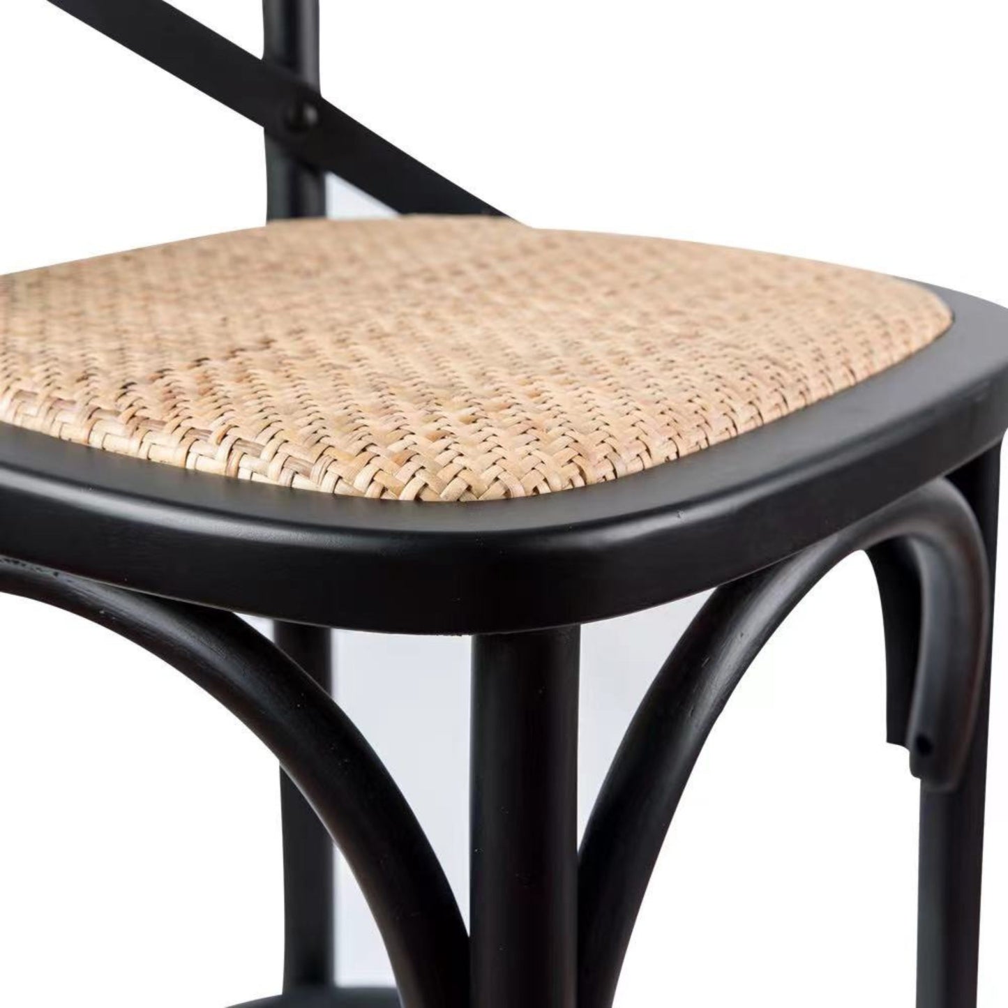 3pc Crossback Bar Stools Dining Chair Solid Birch Timber Rattan Seat Black By Aster