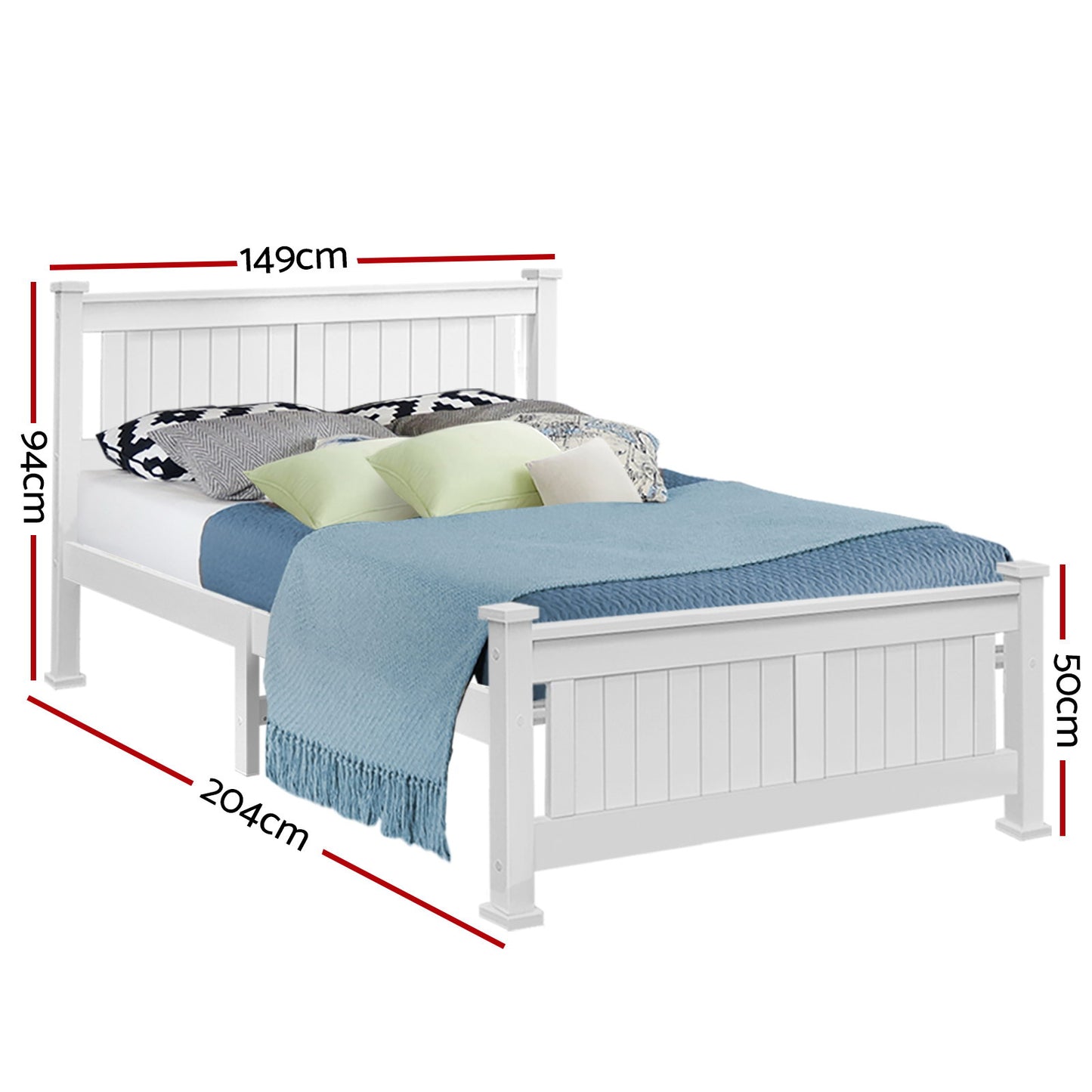 Bed Frame Double Size Wooden White RIO By Artiss