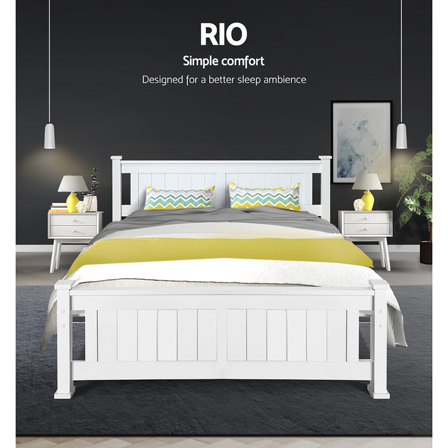 Bed Frame Double Size Wooden White RIO By Artiss