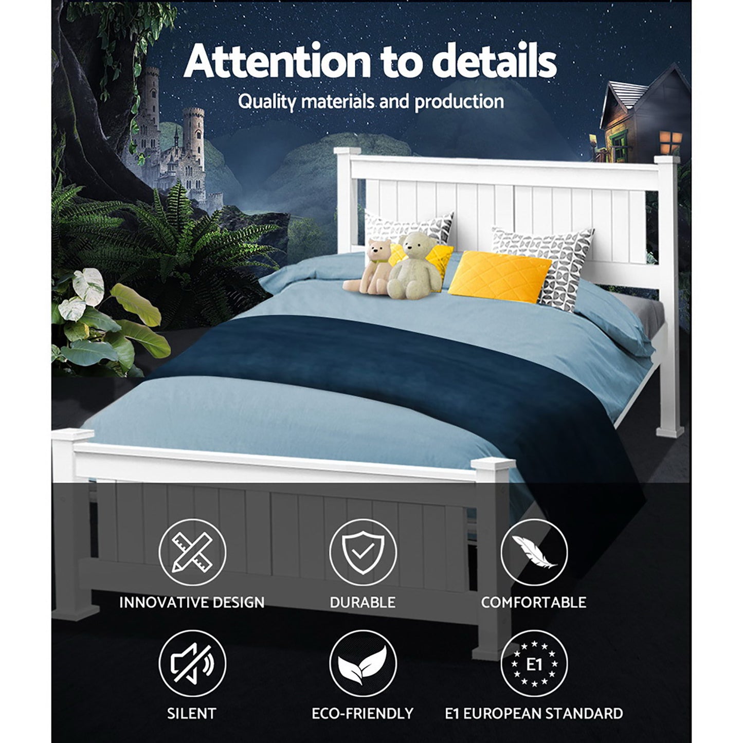 Bed Frame Double Size Wooden White RIO By Artiss