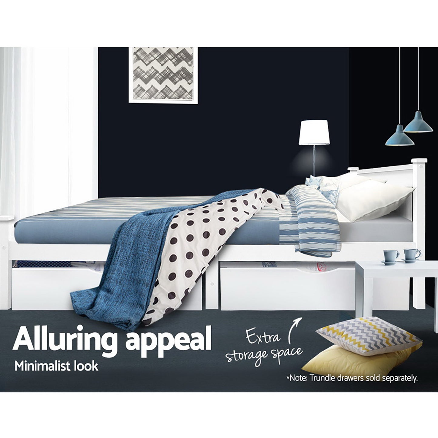 Bed Frame Double Size Wooden White RIO By Artiss