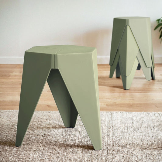 4PC Puzzle Stool Bar Stools Stackable Green by Artiss
