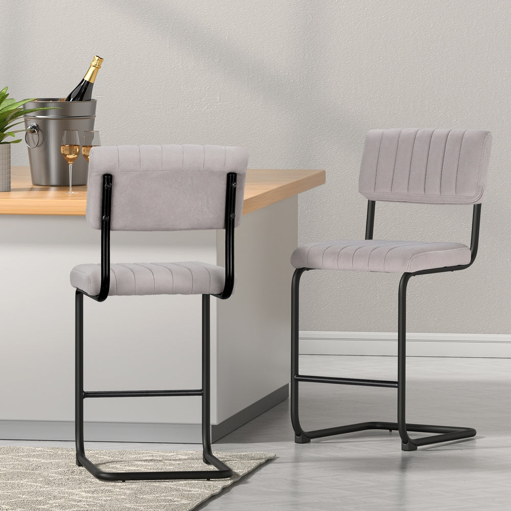 2x Bar Stools Velvet Chairs by Artiss