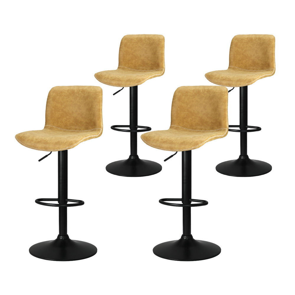 4x Bar Stools Kitchen Swivel Gas Lift Chairs Brown by Artiss