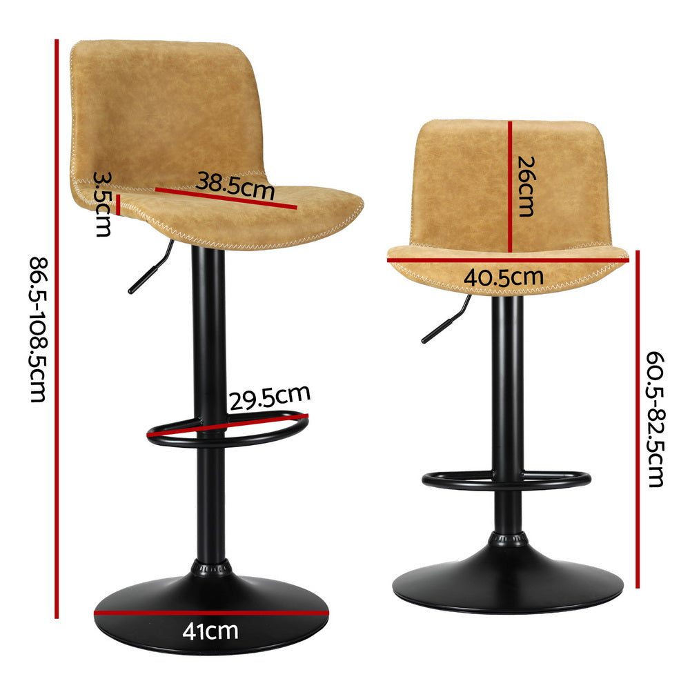 4x Bar Stools Kitchen Swivel Gas Lift Chairs Brown by Artiss