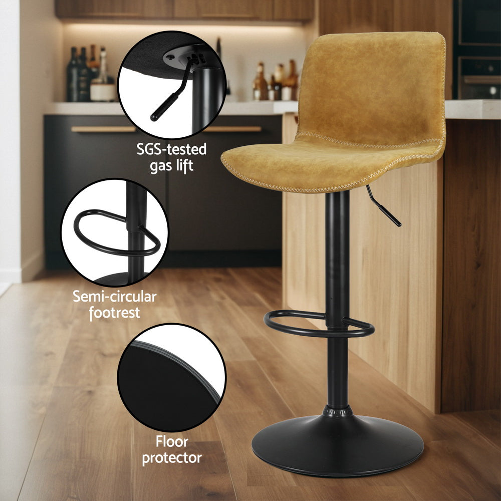 4x Bar Stools Kitchen Swivel Gas Lift Chairs Brown by Artiss