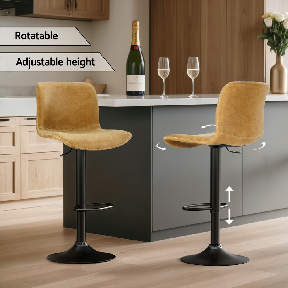 4x Bar Stools Kitchen Swivel Gas Lift Chairs Brown by Artiss
