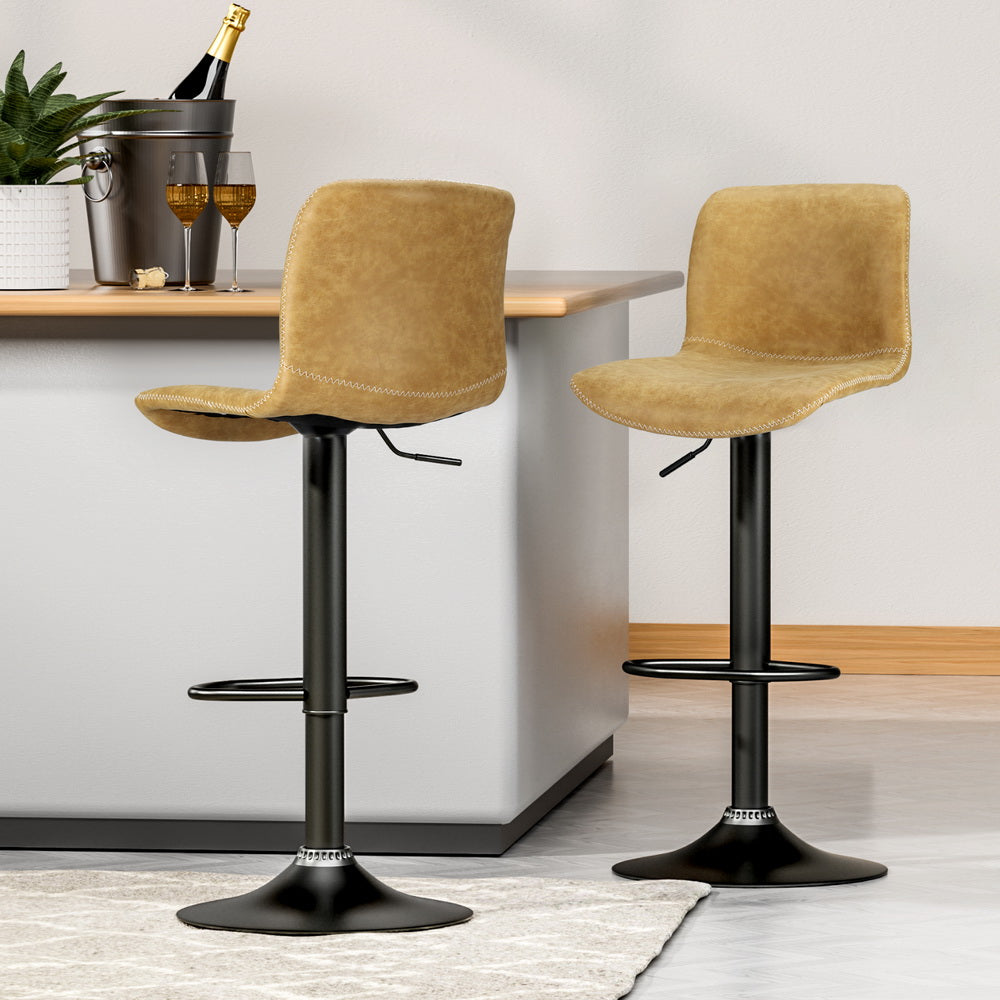 4x Bar Stools Kitchen Swivel Gas Lift Chairs Brown by Artiss