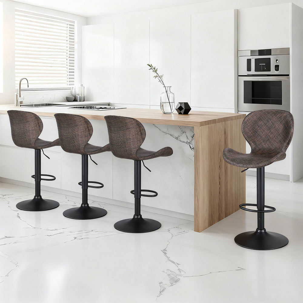 Artiss 4x Bar Stools Kitchen Swivel Gas Lift Counter Chair Wing PE Rattan Brown