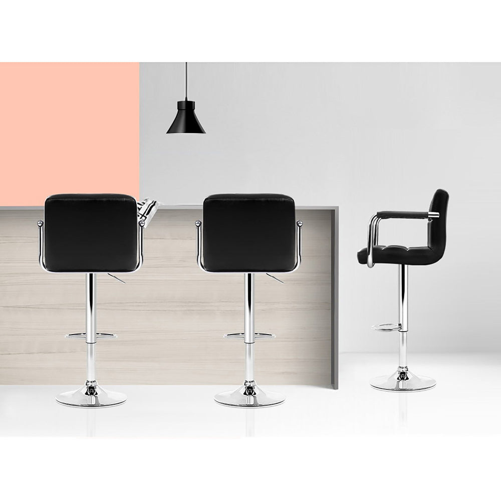 4x Bar Stools Leather Gas Lift w/Armrest Black by Artiss