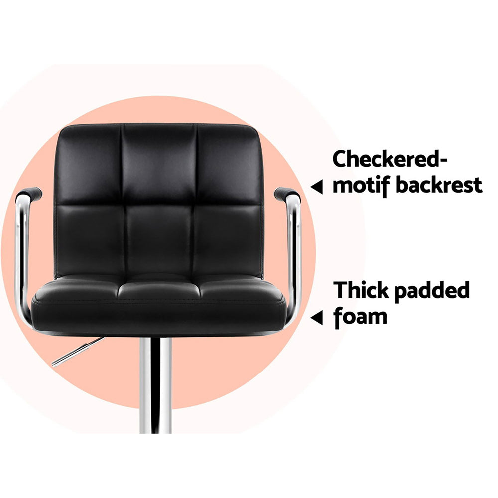 4x Bar Stools Leather Gas Lift w/Armrest Black by Artiss