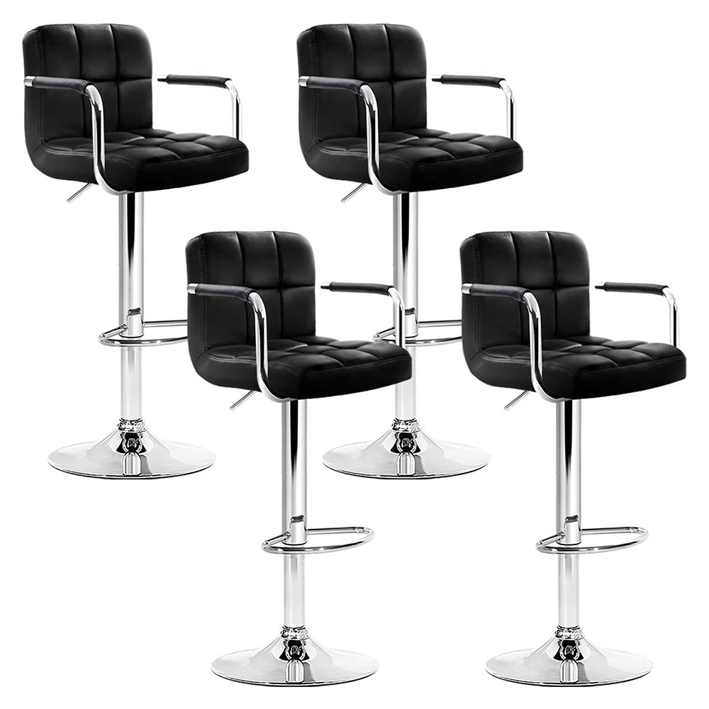 4x Bar Stools Leather Gas Lift w/Armrest Black by Artiss