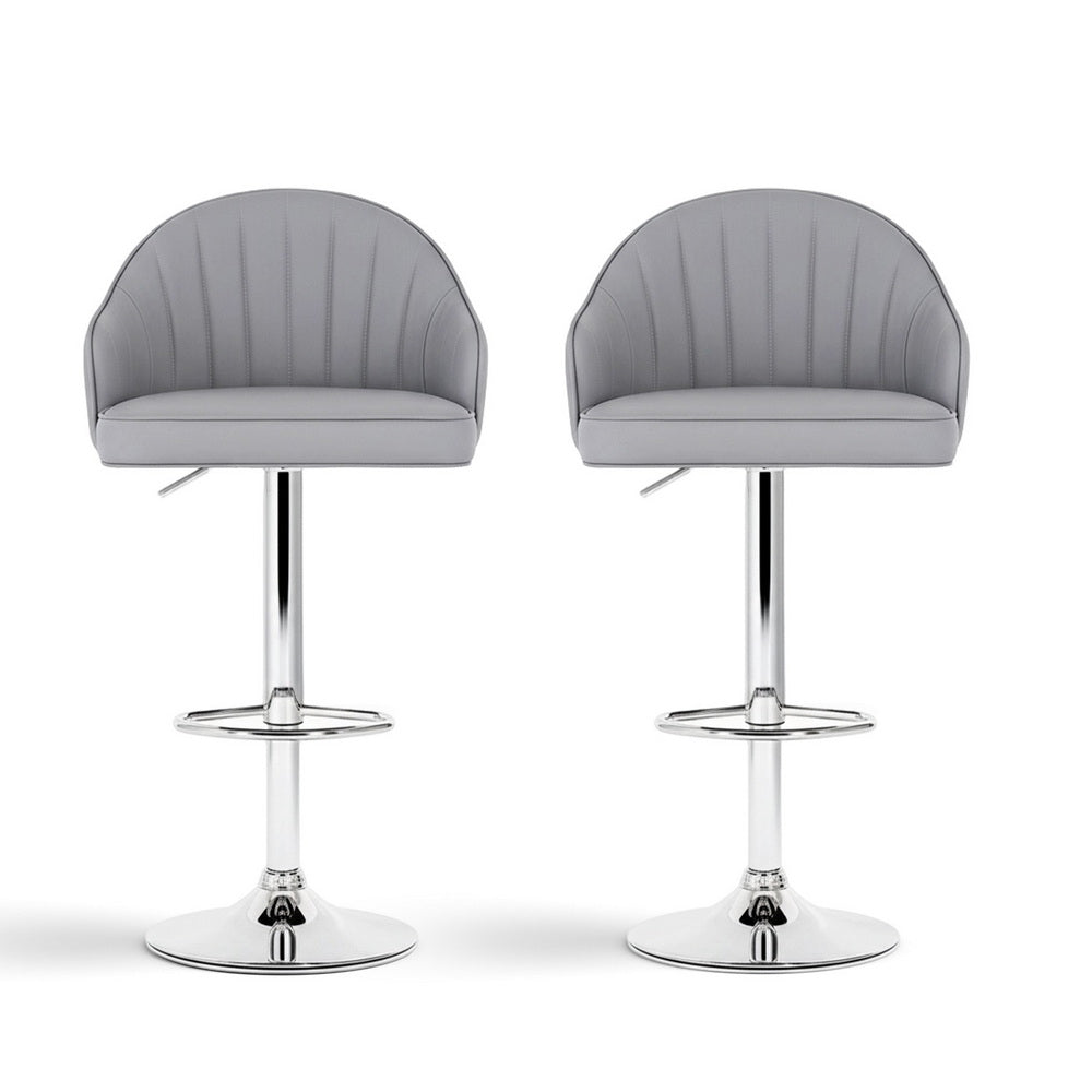 Artiss 2x Bar Stools Kitchen Swivel Gas Lift Counter Chair Shell Leather Grey