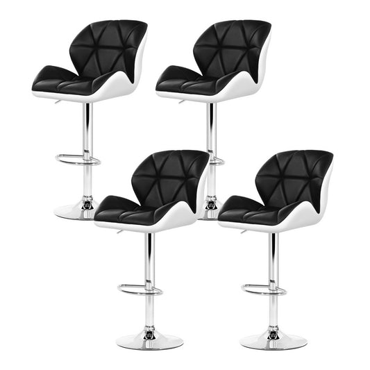 4x Bar Stools Gas Lift Padded Leather Black & White by Artiss