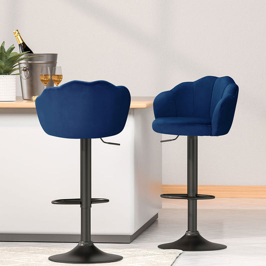 4x Bar Stools Gas Lift Velvet Blue By Artiss