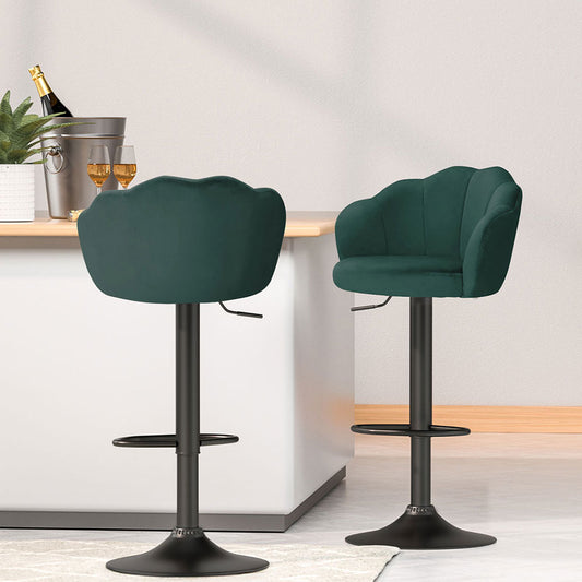 4x Bar Stools Gas Lift Velvet Green By Artiss
