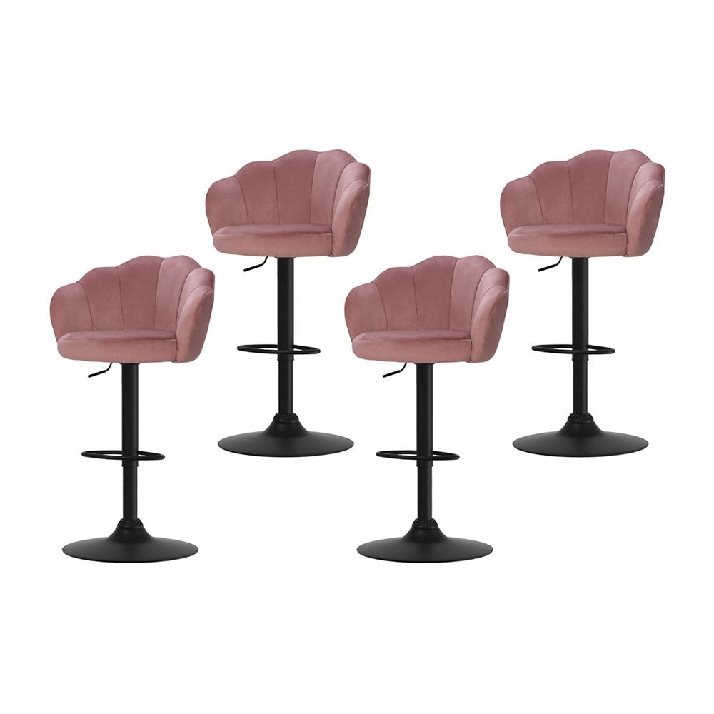 4x Bar Stools Gas Lift Velvet Pink By Artiss