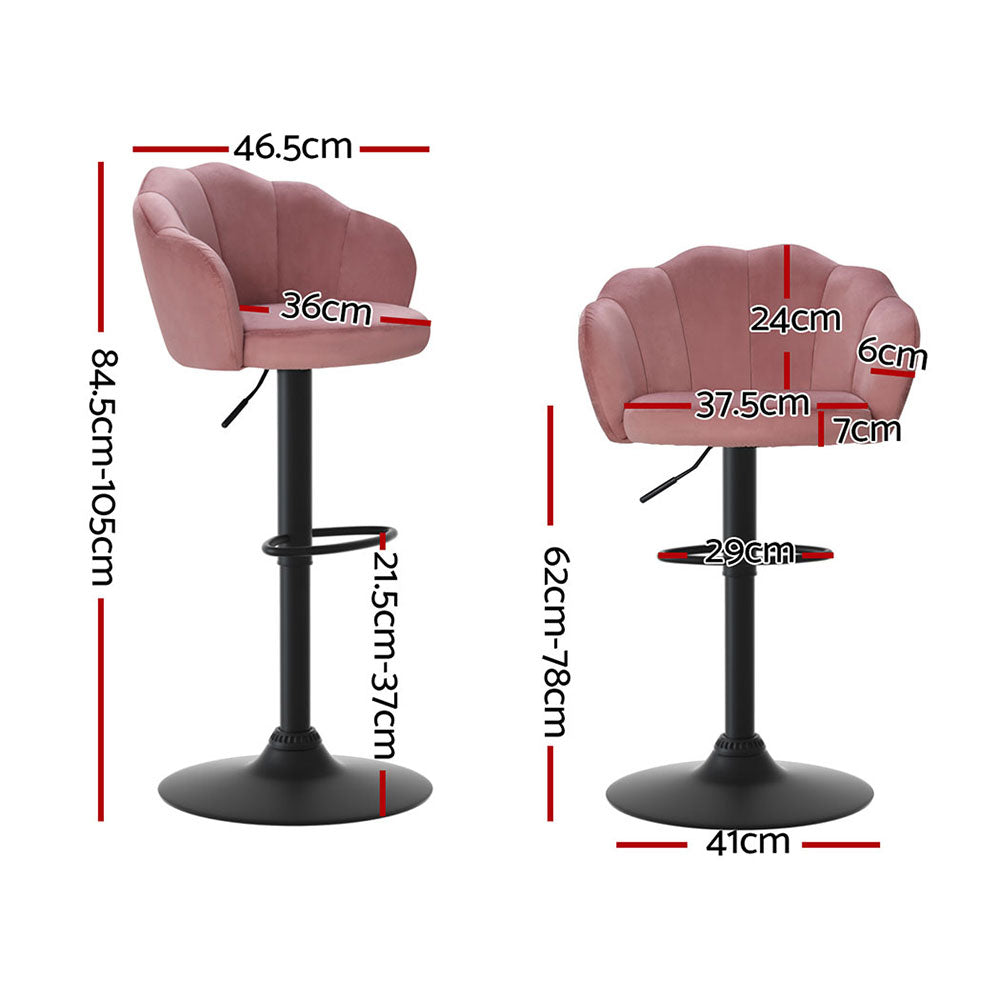 4x Bar Stools Gas Lift Velvet Pink By Artiss