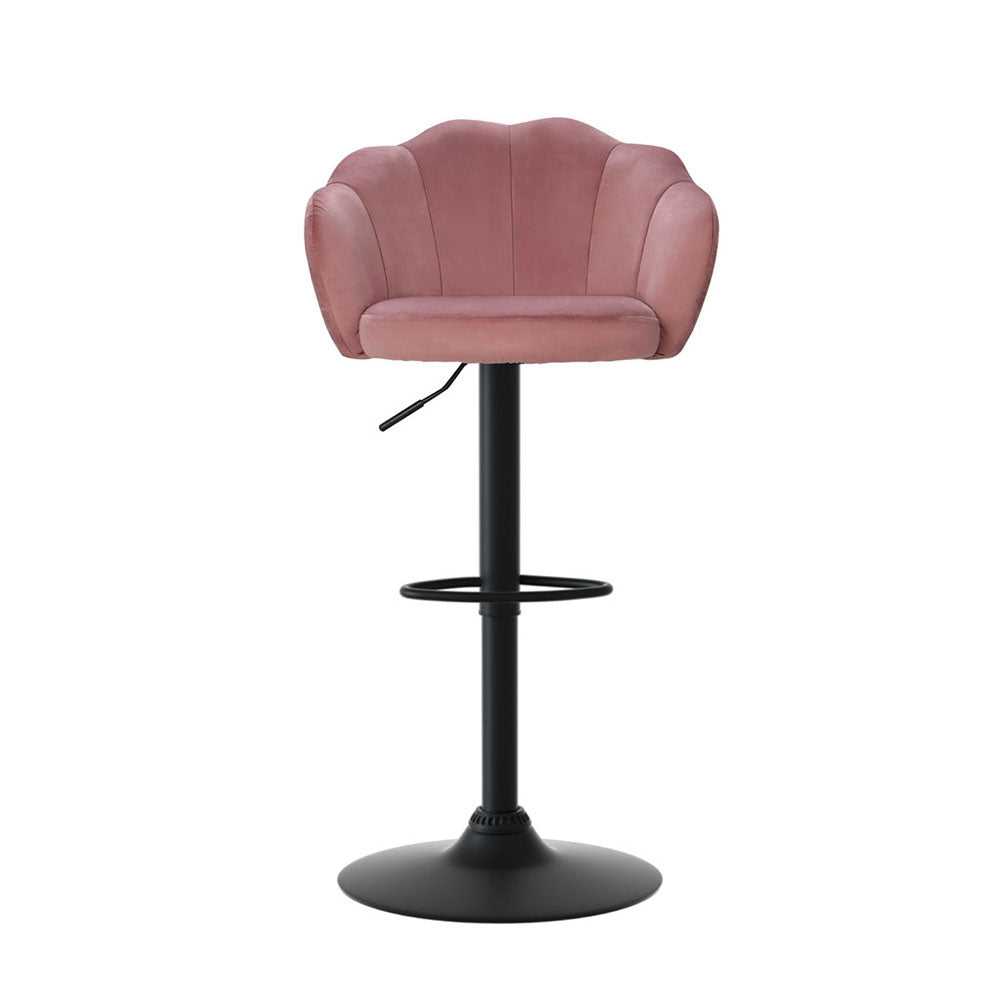 4x Bar Stools Gas Lift Velvet Pink By Artiss