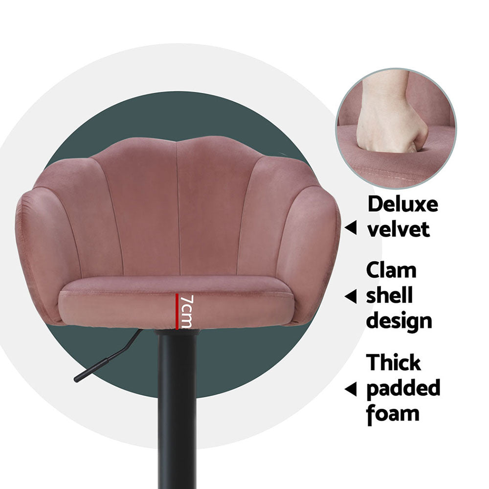 4x Bar Stools Gas Lift Velvet Pink By Artiss