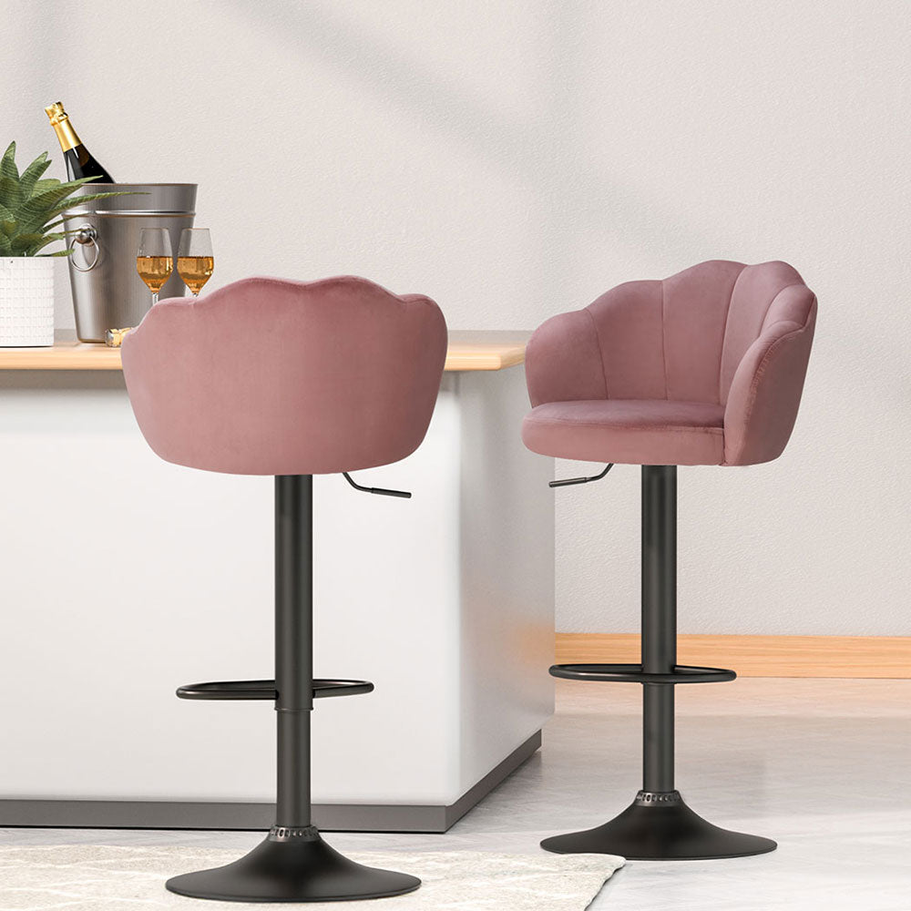 4x Bar Stools Gas Lift Velvet Pink By Artiss