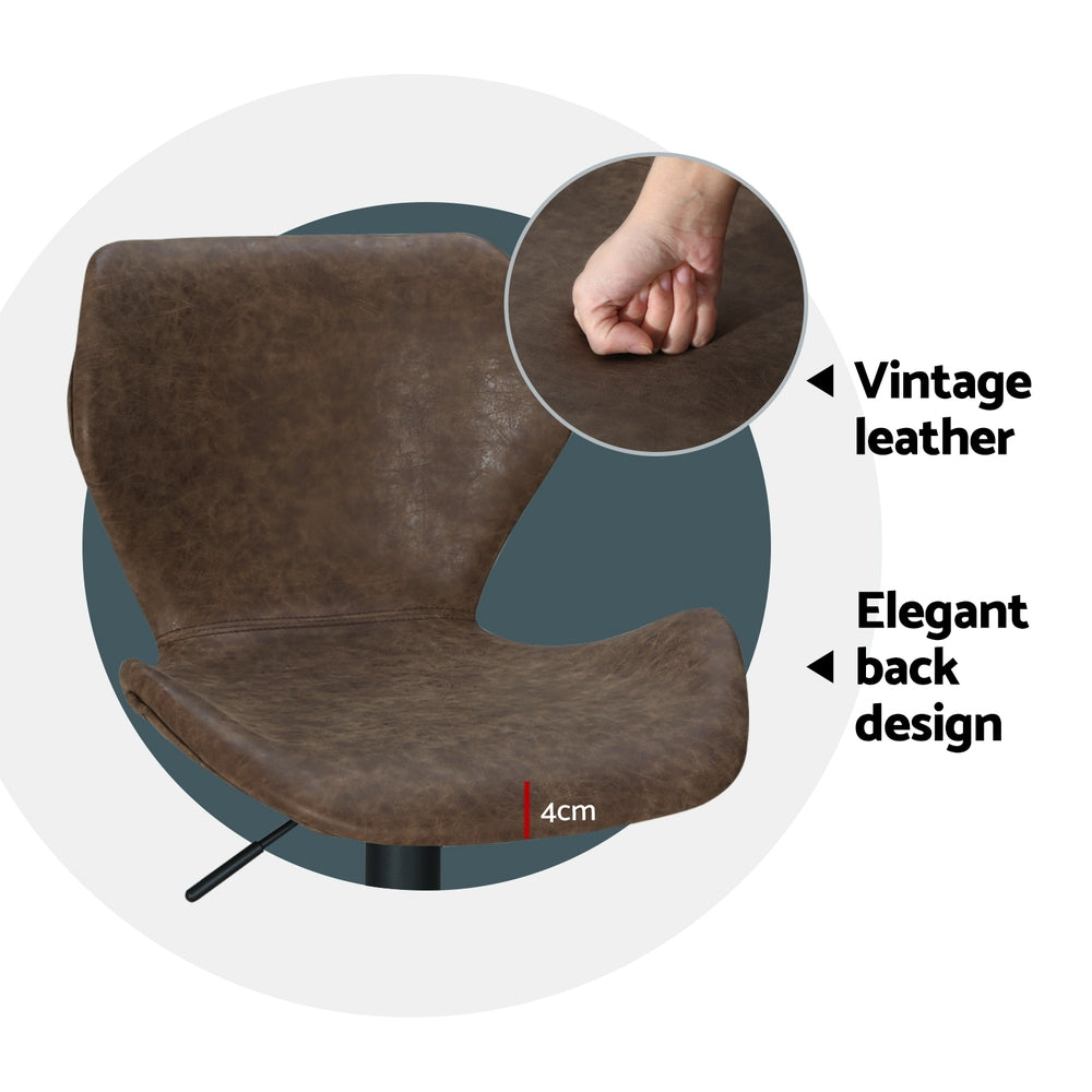 4x Bar Stools Vintage Leather Gas Lift Brown By Artiss